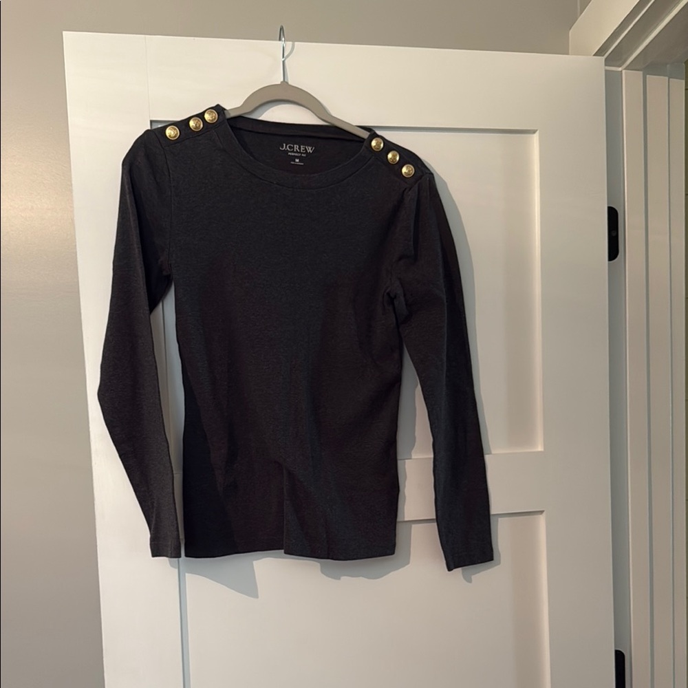 J. Crew Black and Gold Buttoned Sweatshirt